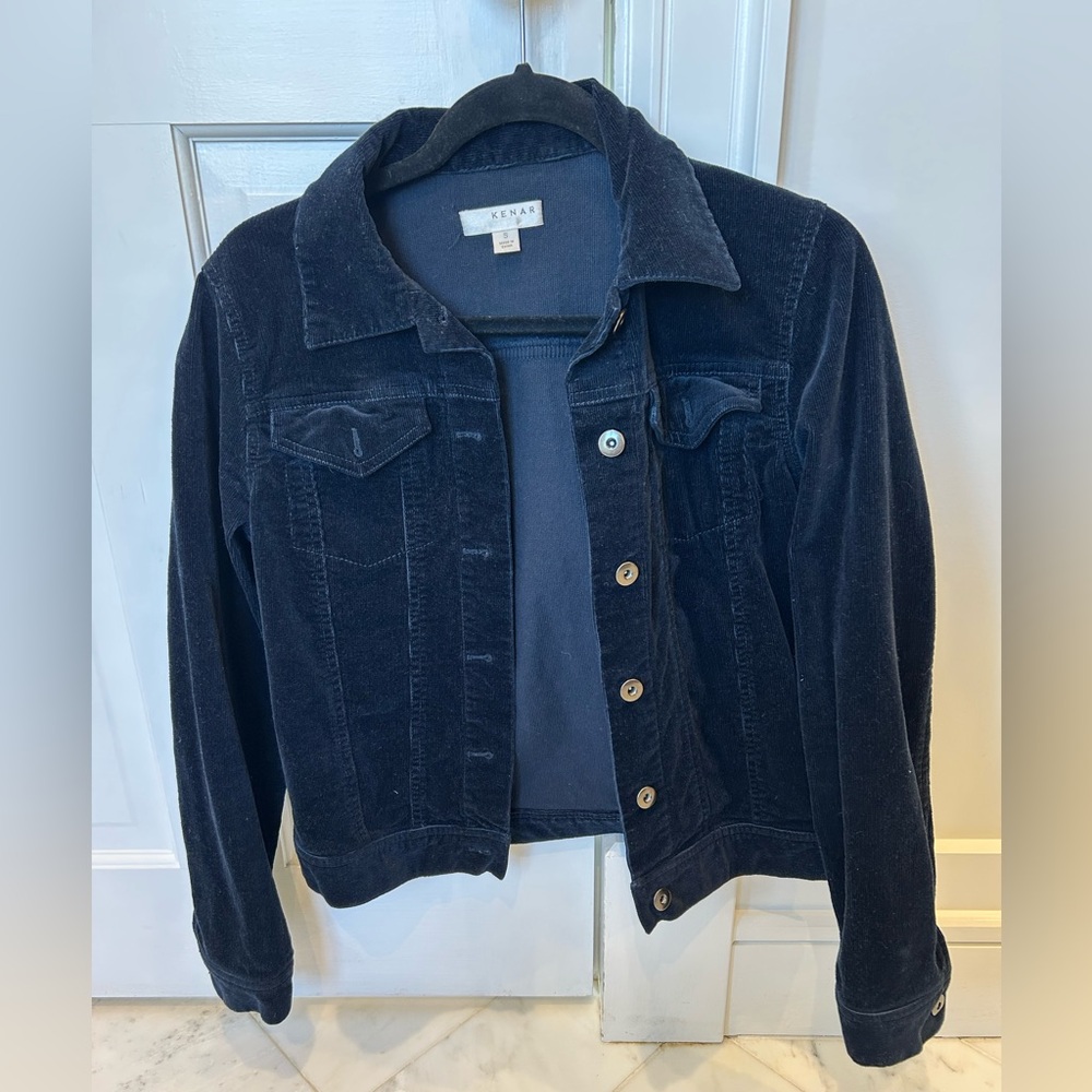 Kenar Dark Navy Corduroy Button-Front Jacket